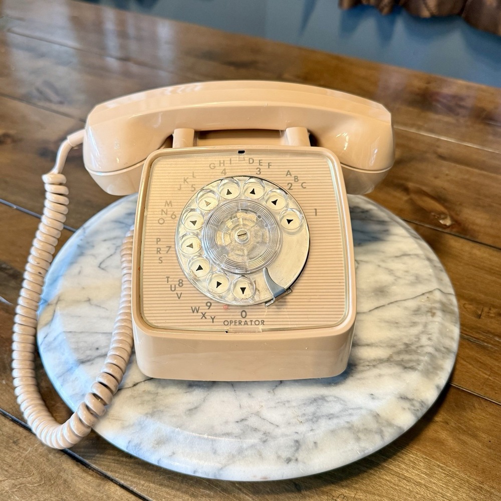 VTG 70s GTE Automatic Electric General Telephone Rotary Beige Desk Phone USA